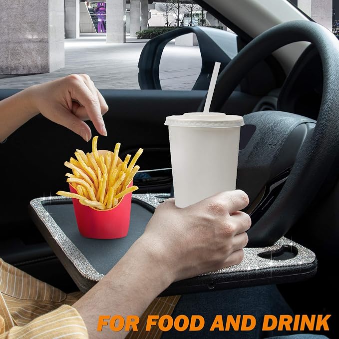 eing Car Trash Can with Lid,Mini Car Dustbin Garbage Organizer & Bling Auto Steering Wheel Desk