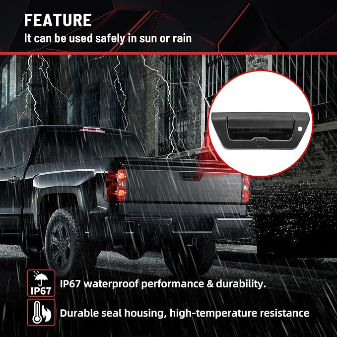 RED WOLF Tailgate Handle w/Backup Camera for 2015-2017 Ford F150 XL XLT Replace OEM #FL3Z9943400AA Rear View Reverse Camera with Keyhole RCA Plug, Parking Guideline Available