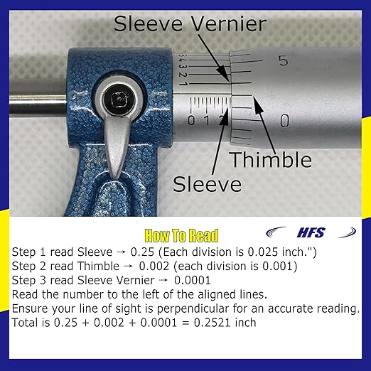 HFS(R) 4-5" Outside Micrometer with 0.0001" Accuracy, Carbide Anvil and Laser-Etched Scale
