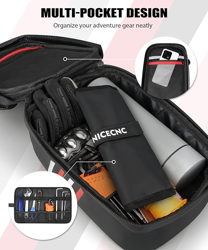 NICECNC Fender Bag with Tool Roll-500D PVC Waterproof Off-Road Storage Bag | Compatible with Motocross Enduro Accessories, Reflective Design Motorcycle Dirt Bike,Red