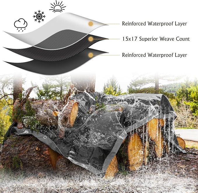 AROIC 16x20 FT Waterproof Tarp, 16 Mil Thick Heavy Duty Cover with Reinforced Edges & Rustproof Grommets - UV Resistant Tearproof Tarpaulin for Camping Tent, Pool Cover, Emergency Rain Shelter