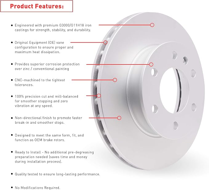 Dynamic Friction Company Brake Rotor For 2007-2009 Chrysler Aspen; 2004-2009 Dodge Durango; 2002-2010 Dodge Ram 1500; 2011-2024 Ram 1500| Front Blank Disc Brake Rotor| Brakes and Rotors