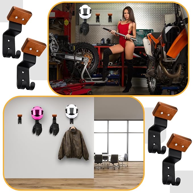 CroBlissful 4 Pcs Motorcycle Helmet Holder Wall Mount Helmet Hanger Hooks Motorcycle Gear Rack for Football Sports Accessory (Classic,Wood)