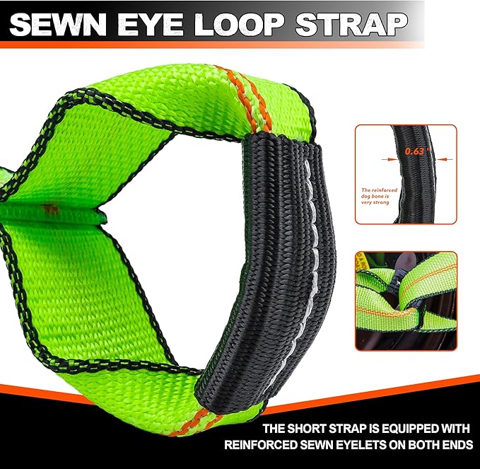 2"x16" Replacement Sewn Eye Loop Short Strap, 4Pack, Heavy-Duty Dog Bone Tow Truck Straps with Loops, for use with 8 Point Car Tie Down Kit, Axle Tie Down Straps