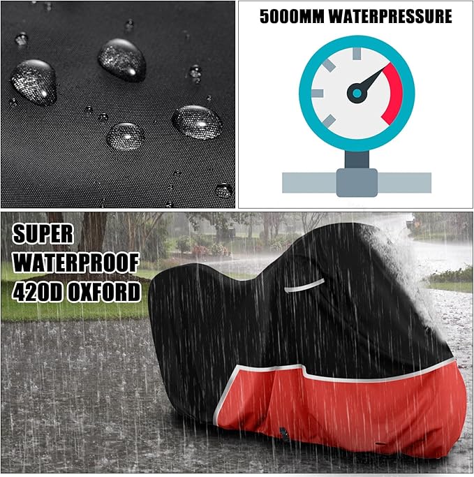 Waterproof Motorcycle Cover Compatible with Ducati Adventure with Box, 420D Oxford Cloth Cover for Snow Rain Dust Protection