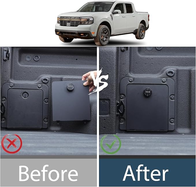 Lcojicep Trunk Bed Security Lockbox Cover Compatible with Ford Maverick 2022-2025，Truck Bed Side Storage Box Lockbox Cover Replacement ， with lock Storage box panel Cover Accessories (Black B)
