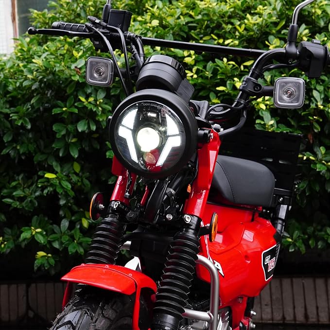 Upgrade 5 3/4 Motorcycle Headlight 5.75inch Round Laser Light with White DRL Integrated Amber Turn Signals Compatible with Motorbikes