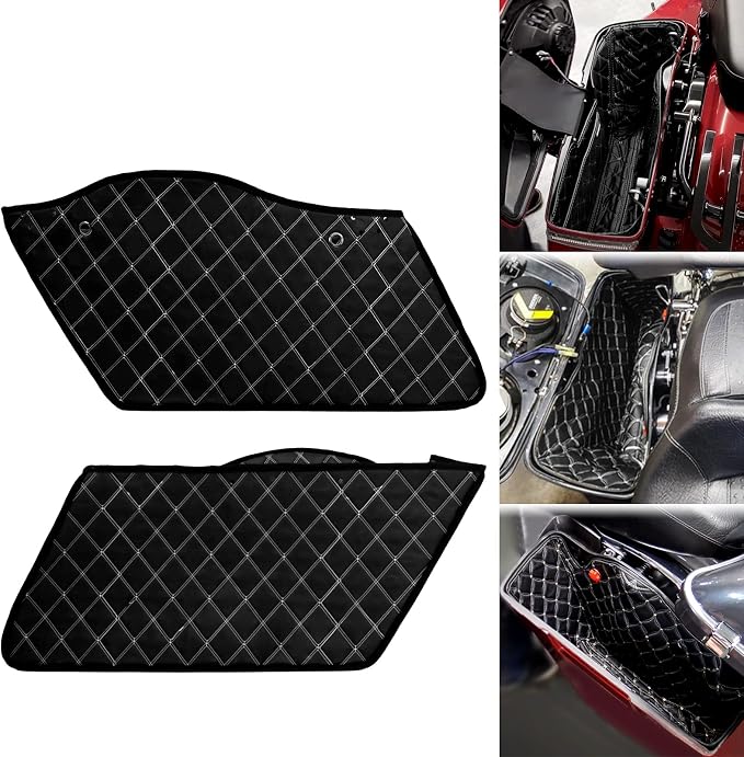 Motorcycle Drop-in Saddlebag Carpet Liners Fits for Harley Touring Models Road King Road Glide Road King Electra Street Ultra Glide Classic 1993-2013 (White Thread)