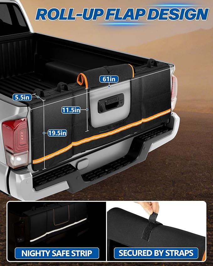 Marscamd Tailgate Bike Pad for Full-Size Pickup Truck (61"+ Tailgate Width), Holds Up to 6 Bikes, Thick Tailgate Cover with Storage Pocket, Black