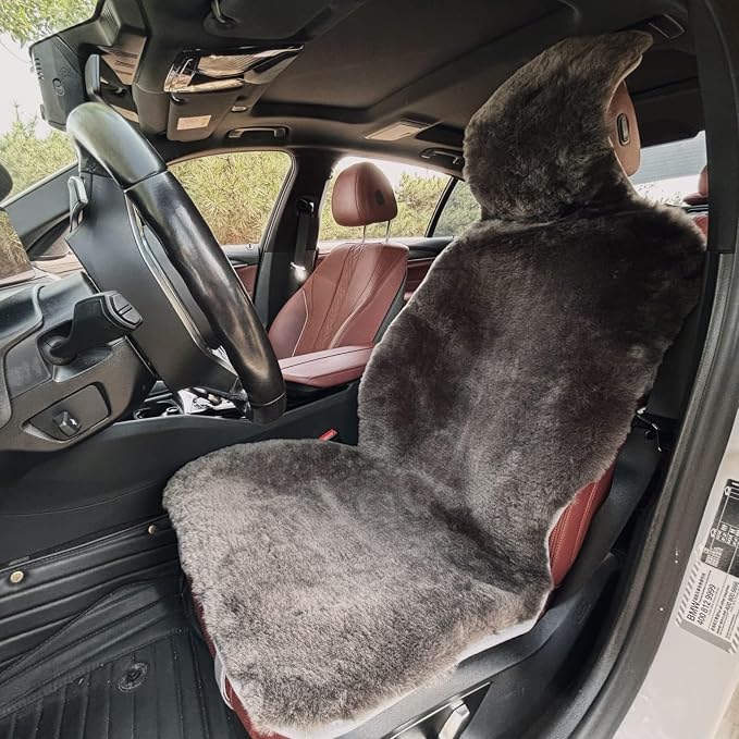 Genuine Sheepskin car seat Covers auto Accessories for Winter and Summer Merino Wool seat Covers fits Trucks sedans suvs minivans from Seats Damage (Charcoal Gray)
