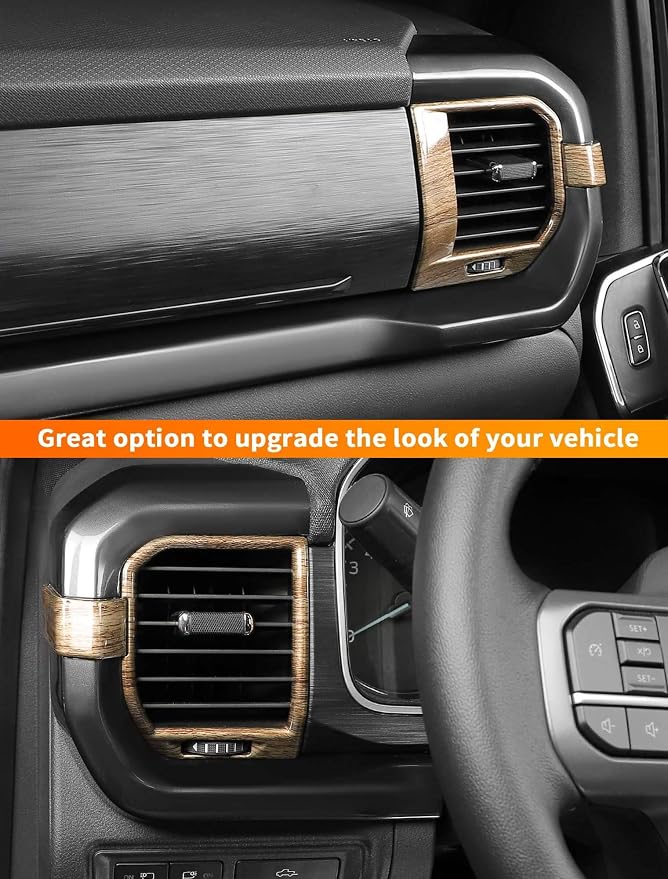 Savadicar Wood Grain Interior Accessories - Ac Vent Trim Cover for Ford F150 (2021-present) - Premium Texture Interior Decor Upgrade Option, 4-Piece Set