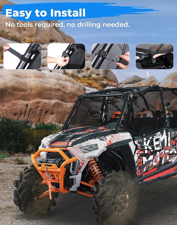 KEMIMOTO XP4 1000 Window Mesh Roll Cage Side Window Net Sun Protective Shield Ventilated Net 4 Door Compatible with 2014-2023 Polaris RZR XP4 1000/ RZR XP4 Turbo