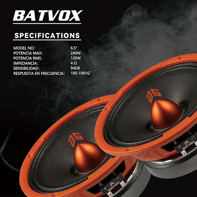 MX65E2 Loudspeaker 6.5 Inch Midrange 480 Watts 4 Ohms Orange Bullet, Premium Quality Audio Door Speakers for Car or Truck Stereo Sound System, Orange (2 Speakers)