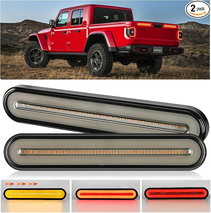 Nilight Trailer Tail Light Bar with 3-in-1 Running Stop Turn Signals Brake Lights 2 Pack 9 Inch 100 LED Red & Amber Sequential Strip for Trailers RV Truck Boat Pickup SUV