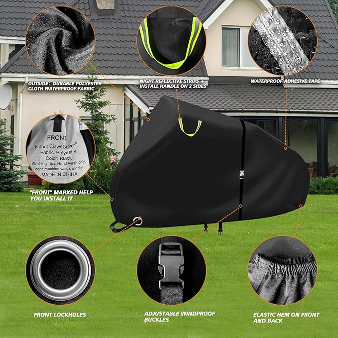 ClawsCover Bike Covers Outdoor Storage Waterproof for 2 Bikes,Heavy Duty 600D Polyester,Durable Anti-UV,Weatherproof eBike Bicycle Electric Bike Cover, Buckles Straps,Reflective Handle,82''x36"x43.3"