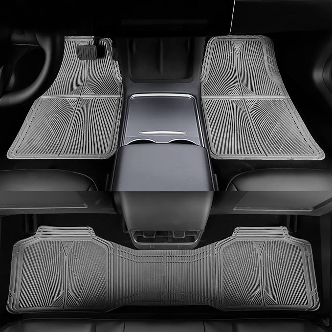 CAR PASS Gray Rubber Car Mats, All Weather Floor Mats Full Set, Waterproof Trim-to Fit Anti-Slip Easy Clean Heavy Duty Automotive Pad for Cars Trucks SUV Sedan Van, 3 Pcs All Grey Rubber