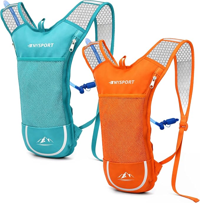 2 Pack Hydration Backpack Pack with 2L Hydration Bladder, TNYSPORT Lightweight Breathable Water Backpack with 3 Layer Pockets, Reinforced Shoulder Straps for Hiking Running Cycling