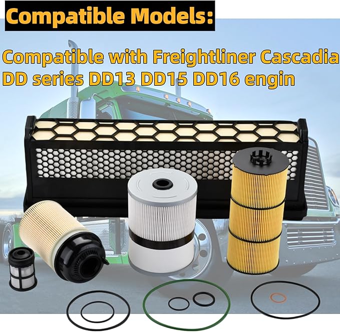 Fit for Freightliner Cascadia DD Series DD13 DD15 DD16 engines Oil Filter, Air Filter, Fuel Water Separator and Fuel Filter Element Kit,Replace AF27879 PF9908 FS19915 P551005