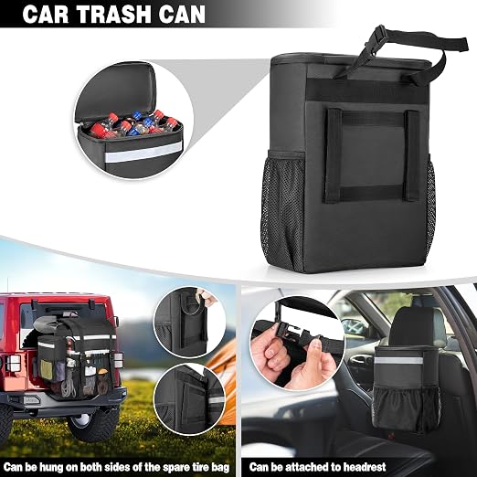 Marscamd Spare Tire Trash Bag with a Car Trash Can, Tailgate Trash Bag for Truck, SUV or Car, Fits Tire up to 40”, Black
