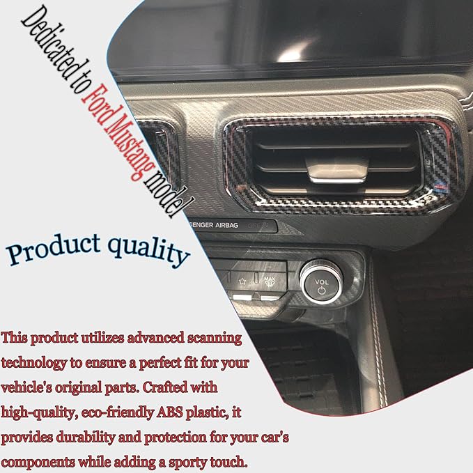 MUXEE A/C Vent Trim Panel Cover, for Ford Mustang 2024 2025 2026 - ABS Carbon Fiber Dashboard AC Air Vent Outlet Grain Sport Interior Trim Accessories（A-Shape）