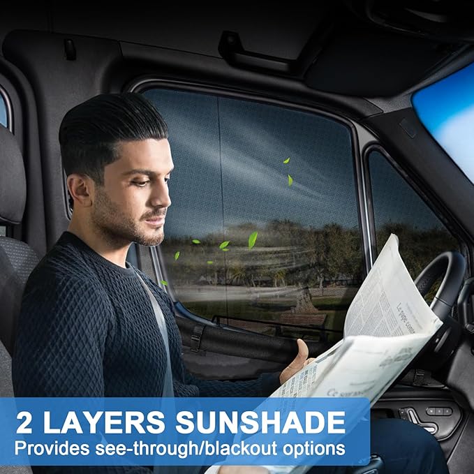 Magnetic Van Window Screens, 47 x 33 inches Double Layer Front Door Bug Screens (Pair), Universal Size for Transit Van, Promaster, Sprinter and Other Vans & Cars, Keeps Bugs Out Magnetic Bug Mesh