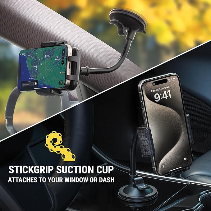 Scosche SUHVWDL-2XCES0 Universal Phone Mount, Rotatable Hands-Free Car Air Vent/Dashboard/Windshield Suction Cup Phone Holder Stand Compatible with iPhone 16/15/14/13/12 Series, Android (Pack of 2)