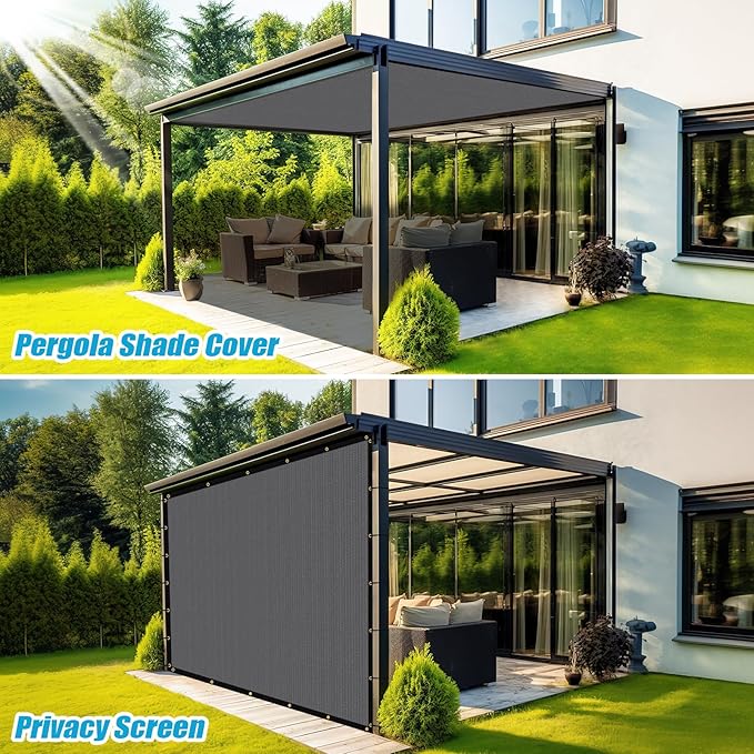 Amagenix 90% Shade Fabric 9'X 17' Gray Sun Shade Cloth with Grommets for Pergola Replacement Shade Cover Canopy, Heavy Duty, Cable Zip Ties Included (We Customized)