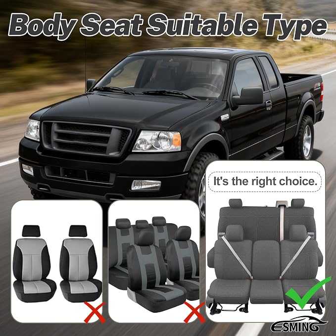 ESMING Heavy-Duty Knitted Fabric Front and Rear Bench Seat Covers for Ford F150 XLT Super Cab 2004-2008, Heavy-Duty Knit Fabric, Easy Install & Cleaning - Gray
