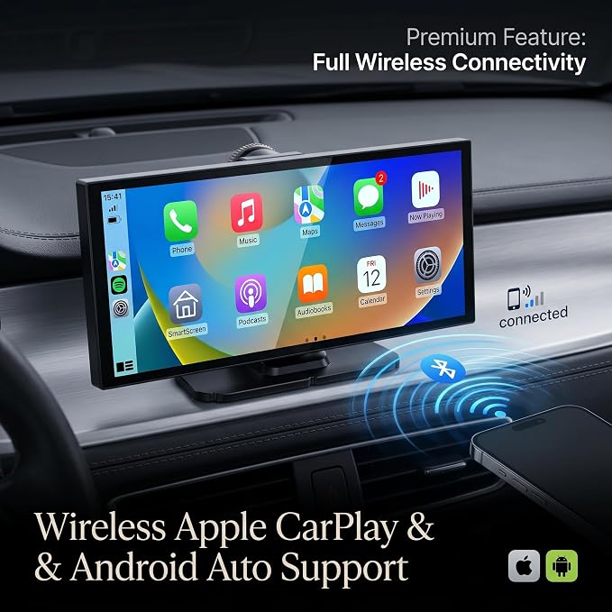 11.26" Carplay Screen for Car,4K Dash Cam,Portable Tablet for Apple Android Auto,Stereo Audio Radio,Rear Backup Camera,Voice Touch Control GPS Navigation,Bluetooth,Wireless Mirror for Truck