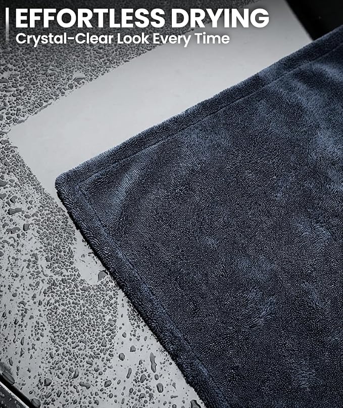 EVEO Car Drying Towel - (1300 GSM) XL Drying Towels Car Detailing - Car Microfiber Towel (36"x24") Microfiber Drying Towels for Cars Towels Drying, Car Wash Towels, Ultra Absorbent - Grey & Green