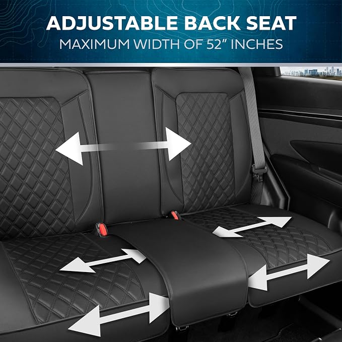MotorBox Prestige Premium Seat Covers, Semi-Custom Fit Black Car Seat Covers for Rear Bench Automotive Interior Cover for Car Truck Van SUV, Made with Faux Leather for Superior Feel & Durability