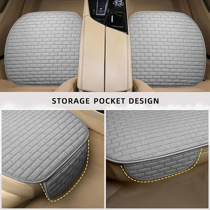 Gray Back Seat Cover, Car Back Seat Cover for Cars Truck SUV, Rear Seat Covers with Storage Pocket, Linen Bottom Backseat Cover for Most Vehicles-Gray,1 Pcs