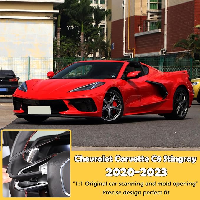 Steering Wheel Button Cover Compatible with Chevrolet Corvette C8 2020-2023, Steering Wheel Frame Trim, Car Steering Wheel Panel Protection Frame Molding Sticker (ABS-Matte Black)