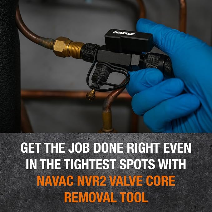 NAVAC NVR2 Valve Core Removal Tool - HVAC Tool for Fast Recovery and Evacuation - Includes 2 Sizes (1/4″ and 5/16″) Flare Fittings in 1 Tool - R-410A Vacuum Rated to 20 Microns - Durable Metal Handle