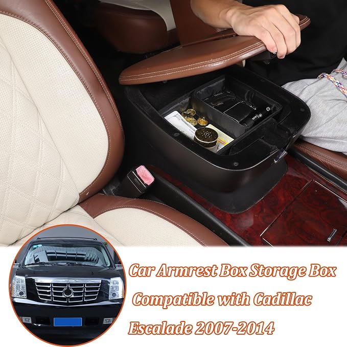 Car Armrest Box Storage Box Compatible with Cadillac Escalade 2007-2014,Cloth Center Console Storage Box Organizer Interior Accessories