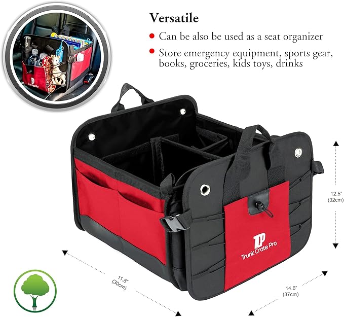 TRUNKCRATEPRO Save 15 per cent off bundle of 2 collapsible portable multi compartments trunk organizer (1 XL Black and 1 regular red organizer)