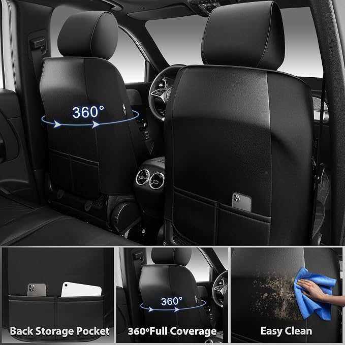 CAR PASS Leather Oxford Large Seat Covers For Truck F150 Ram Silverado Sierra 1500 Seat Covers, Scratch-resistant Water-proof All Weather Universal Fit for Extra Large Truck Car SUV Full Black 3D Tyre