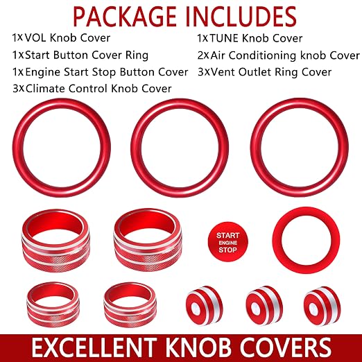 for Nissan Sentra 2025 2024 2020-2023 Accessories Knob Cover Set - Volume Tune Knob Covers, Air Conditioner, Air Vent Outlet Rings/Covers Push Start Stop Button Ring Trim for Sentra, 12Pcs (Red)