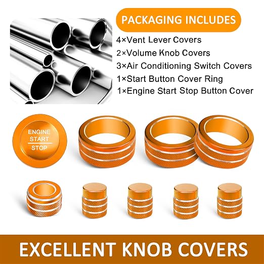 for Honda Civic Accessories 2026 2025 2022-2024 for CRV 2026 2025 2024 2023 for Acura Integra 2025 2024 2023 AC Air Conditioner Knob, Air Vent, Radio, Push Start Button Knob Cover Ring 10Pcs (Orange)