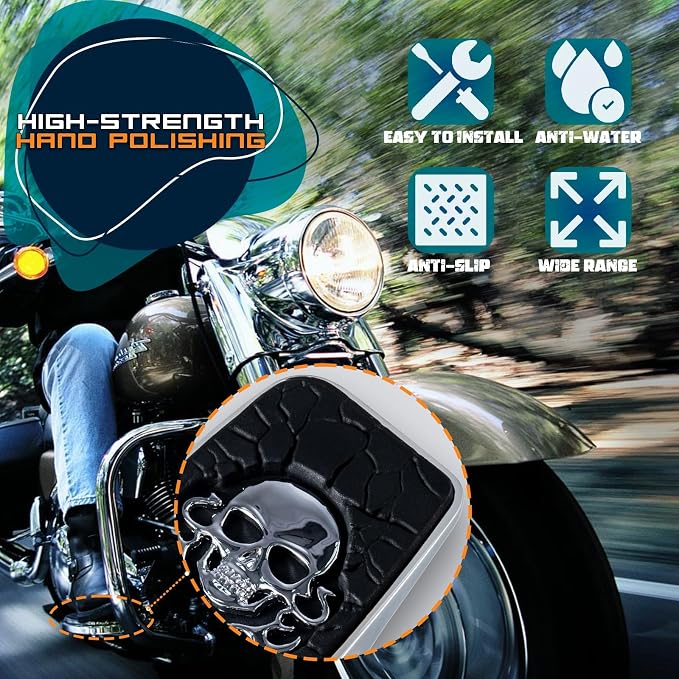 Front Rear Rider Passenger Floorboard FootPeg for Victory Cross Country Hammer Vegas 8-Ball Kingpin Indian Chief Dark Horse Chieftain Springfield etc (Metal Skull, Chrome)
