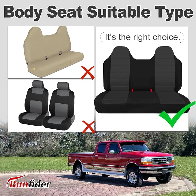 Custom Bench Seat Covers for Ford F150 F250 F350 1992 1993 1994 1995 1996 1997 1998 Heavy Duty Cloth Protector Interior Accessories，Waterproof & Machine Washable - Black