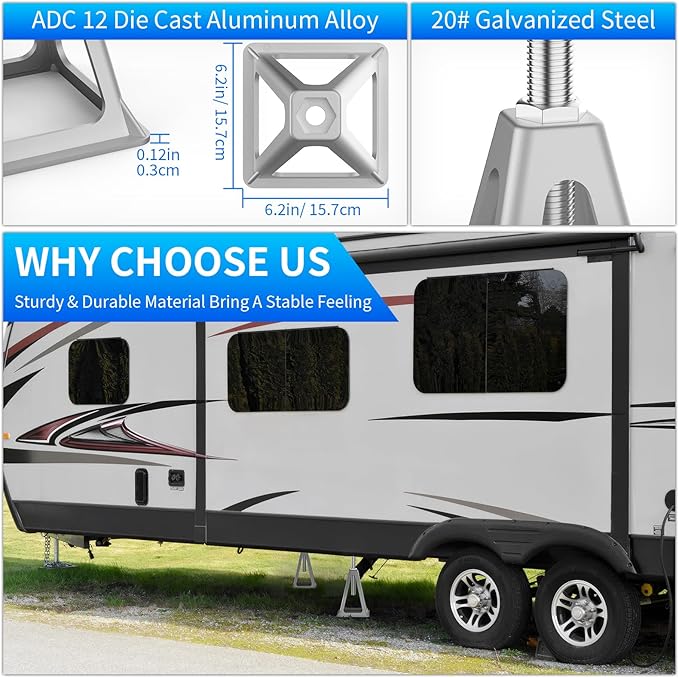 BEBOBLY RV Stack Jacks 4 Pack, Screw Jack Stands for RV Camper Travel Trailer Leveling, Aluminum Stabilizer Jacks, Single Support Unloading Up to 6000 Lbs, Adjustable from 11" to 17"