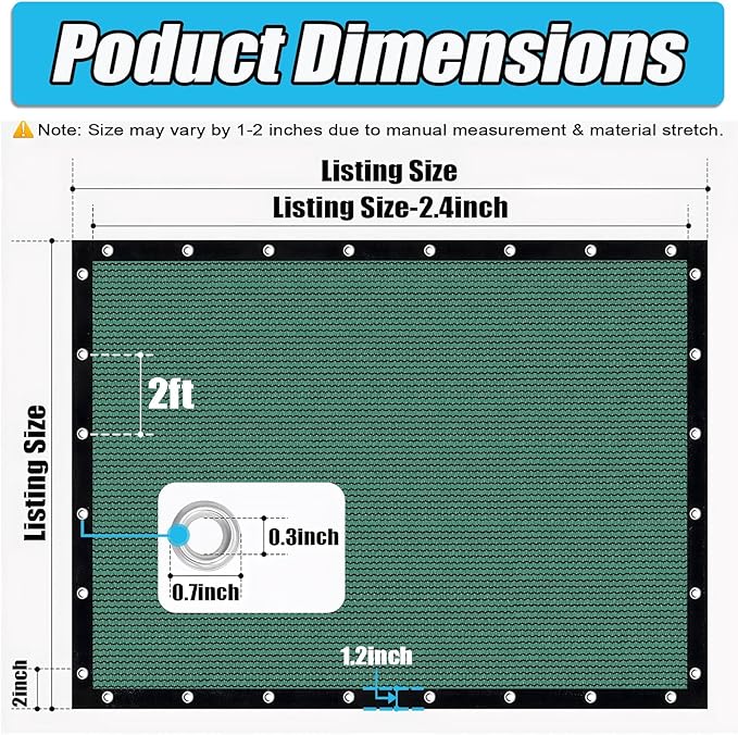 Amagenix 90% Sun Shade Cloth with Grommets, 10' x 20' Pergola Replacement Shade Cover Canopy Privacy Screen for Outdoor Patio Garden, Green (We Customized)