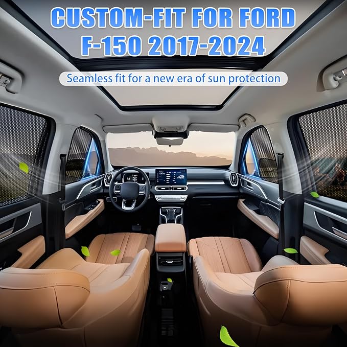 ZATOOTO Car Window Shades for Ford F-150 2017-2024, Car Window Covers for Baby Breathable Mesh Screen Blocking 99% of UV Rays and Glare, Privacy Protection for Camping and Napping