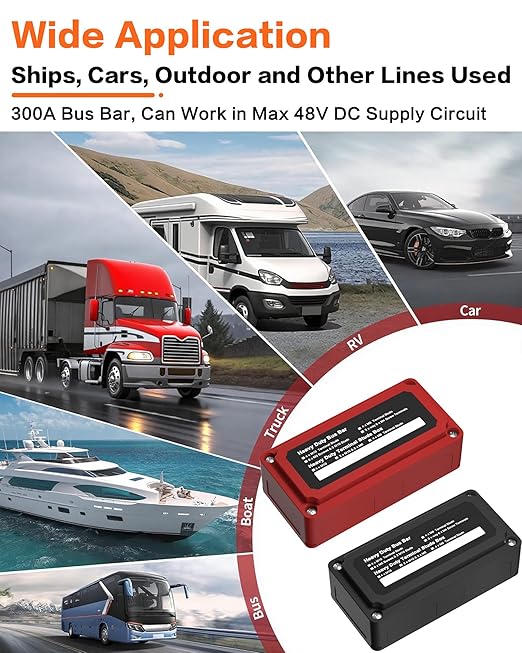 IZTOSS 300A Bus Bar DC12 24 48V Heavy Duty Waterproof Power Distribution Block with 4 x 3/8"(M10) Terminal Studs Battery Bus Bar for Automotive Marine RV Truck - Positive & Negative