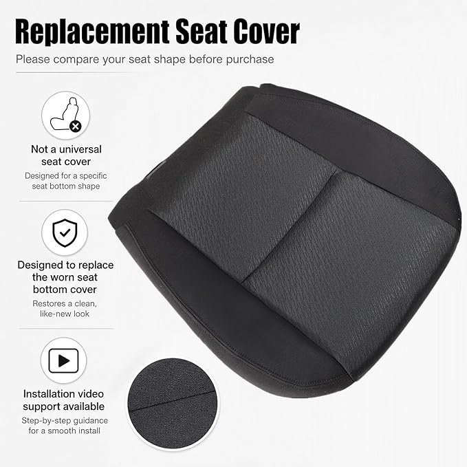 GXARTS Driver Side Bottom & Top Lean Back Replacement Cloth Seat Cover #19C Black Fit for Chevy Silverado Avalanche Suburban Tahoe GMC Sierra Yukon 2007 2008 2009 2010 2011 2012 2013 2014