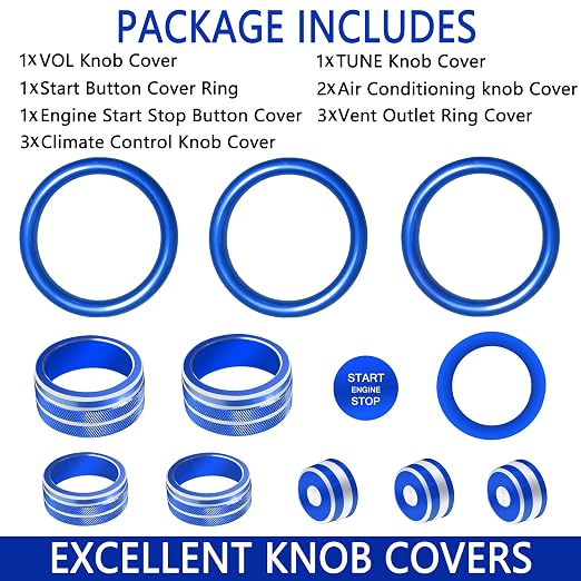 for Nissan Sentra 2025 2024 2020-2023 Accessories Knob Cover Set - Volume Tune Knob Covers, Air Conditioner, Air Vent Outlet Rings/Covers Push Start Stop Button Ring Trim for Sentra, 12Pcs (Blue)