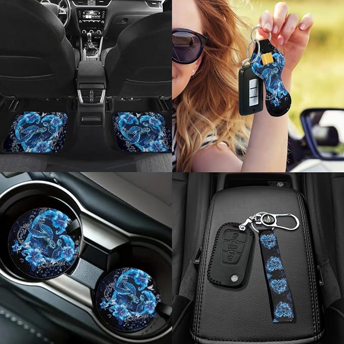 Sea Turtle Car Accessories Set 17 Pack Blue Turtle Car Seat Covers Full Set with Animal Car Mats Full Seat Belt Pads Steering Wheel Covers Car Seat Accessory Protector for Women Man