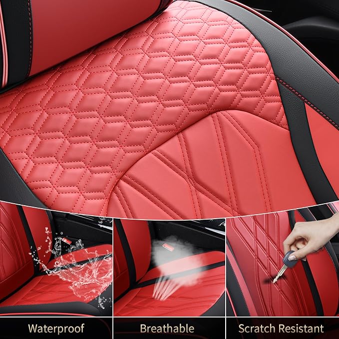 FLORICH Leather Front Seat Covers Red Car Seat Cover Breathable Waterproof Seat Cover for Cars Automotive Seat Covers 2 Front Seats Protector Universal Fit for Most Car Truck SUV, Black&Red