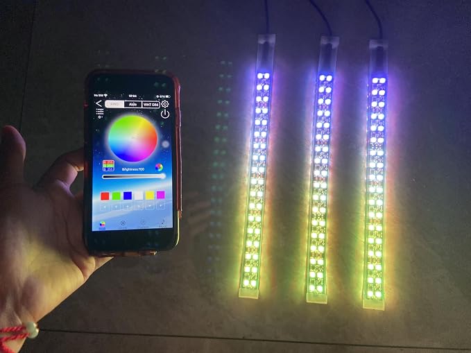 3PCS 1FT 2FT 3FT 4T 5FT 6.5FT Double Row Dual LEDs Dyanmic Symphony RGB Chasing Light Strips for Slingshot Wheel Car Truck Slingshot Hood Grille APP Remote (3PCS 1FT Double Row Light Strips)